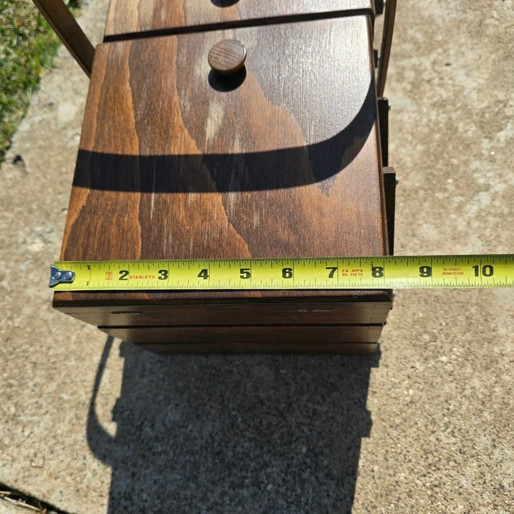 Vintage Wooden Cantilever Sewing Box Accordion 3 Tier Storage Organizer Handle